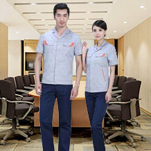 灰色創(chuàng)意口袋夏季滌棉細斜短袖工作服FY605